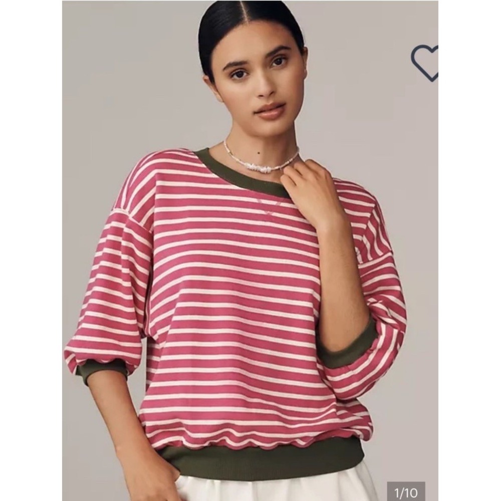 Anthropologie Pilcro Niki Bubble Sweatshirt Women's Size Small Pink Stripe